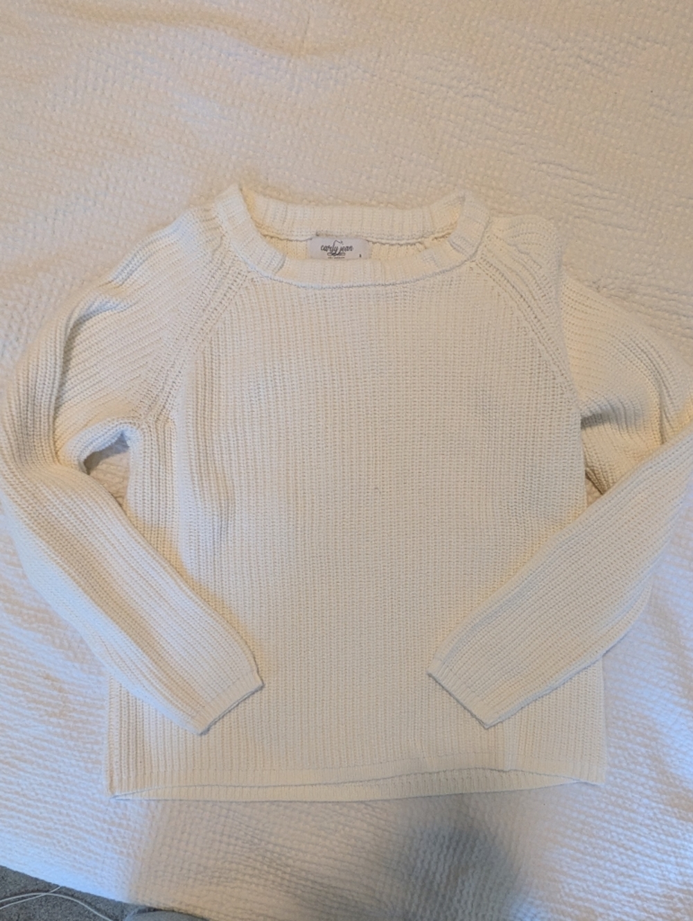 Carly Jean Los Angeles Ivory Ribbed Crewneck Sweater